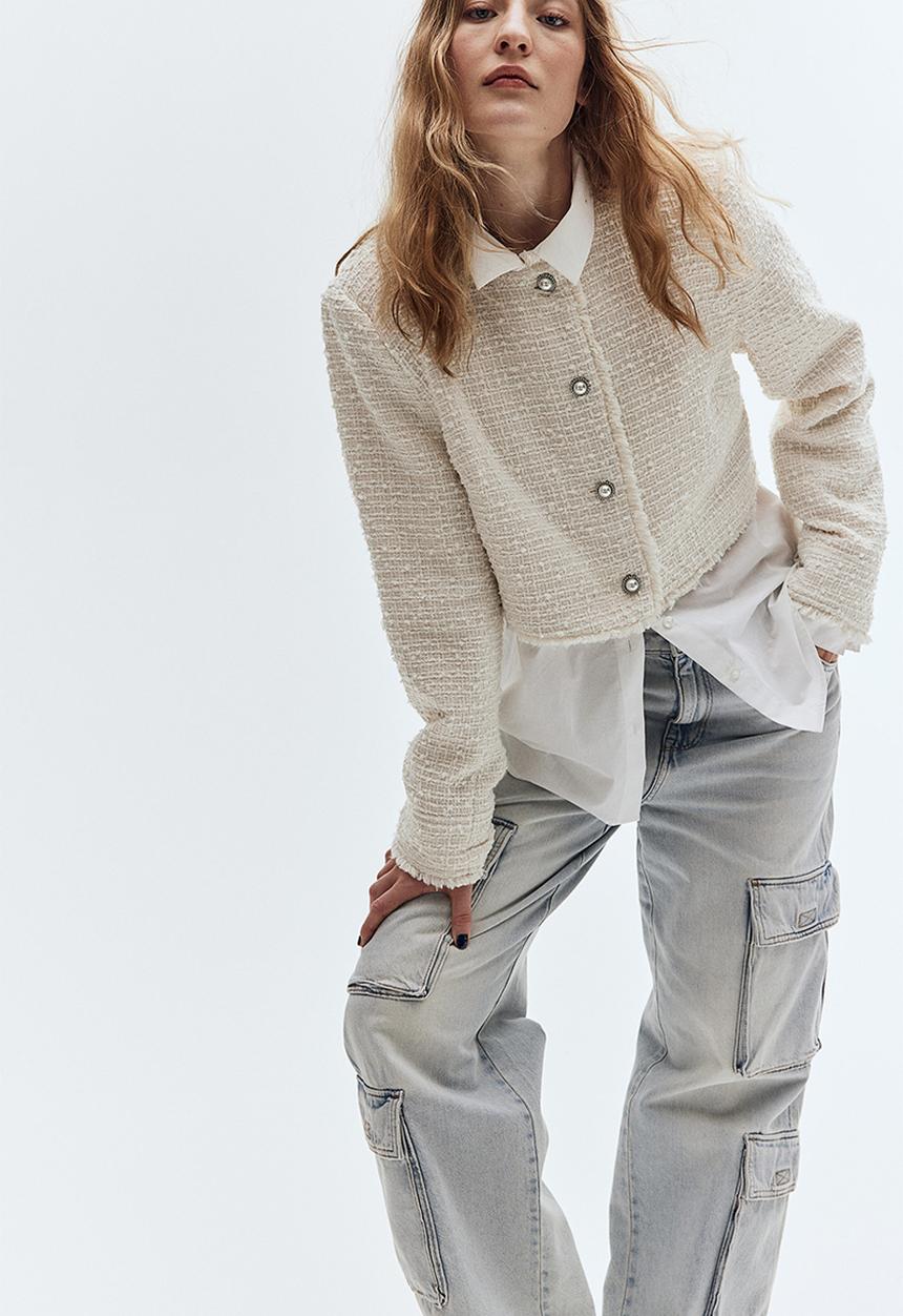 H&M - Cropped bouclé-weave jacket - white