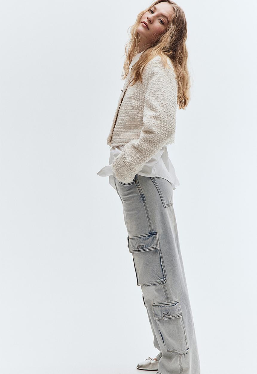 H&M - Cropped bouclé-weave jacket - white