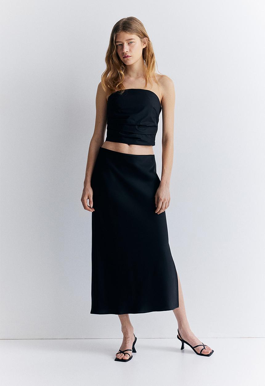 H&M - Crêpe satin skirt - black