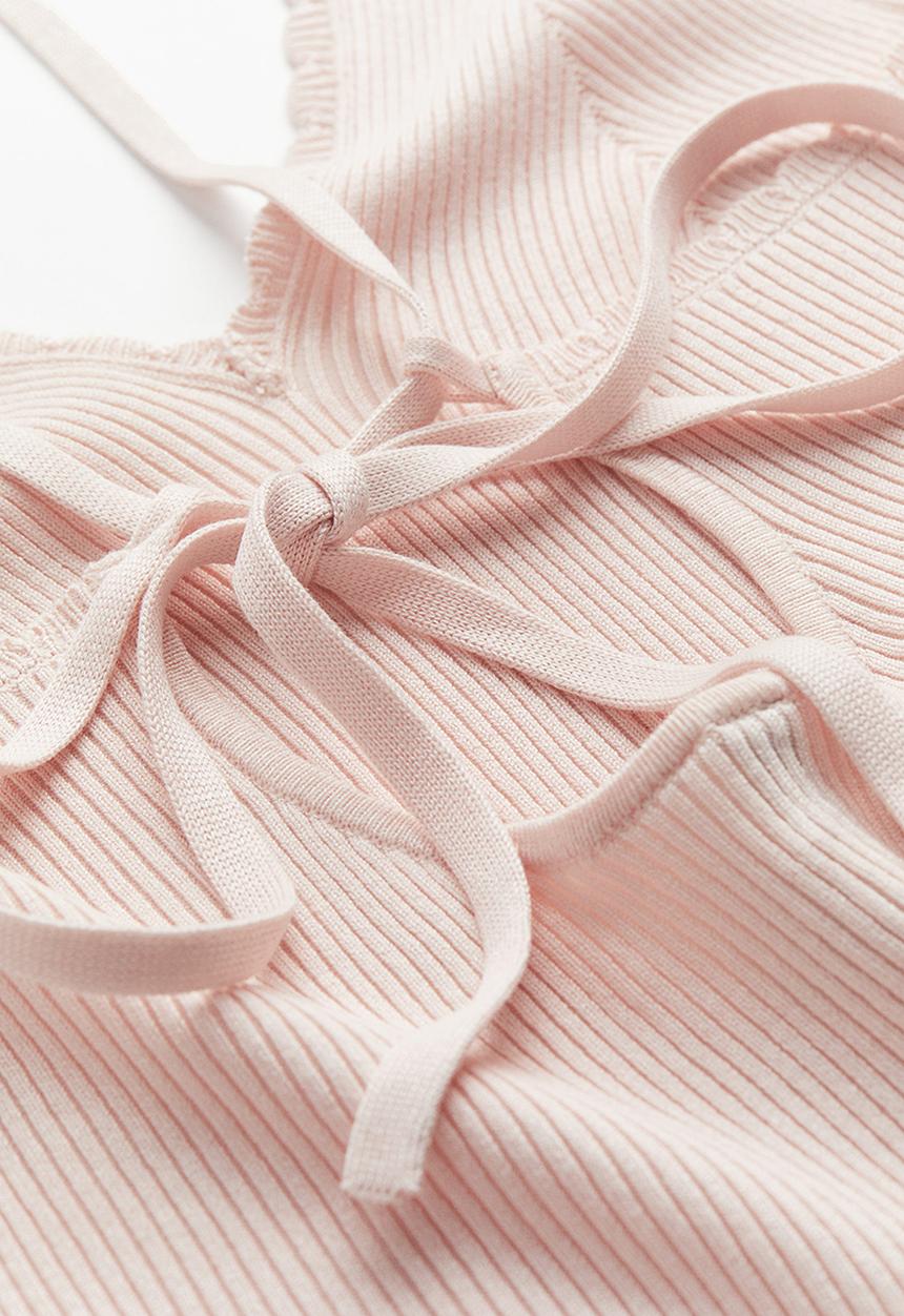 H&M - Scallop-edged rib-knit vest top - pink