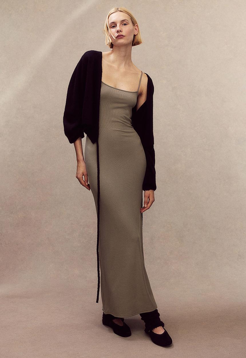 H&M - Ribbed maxi dress - beige & grey