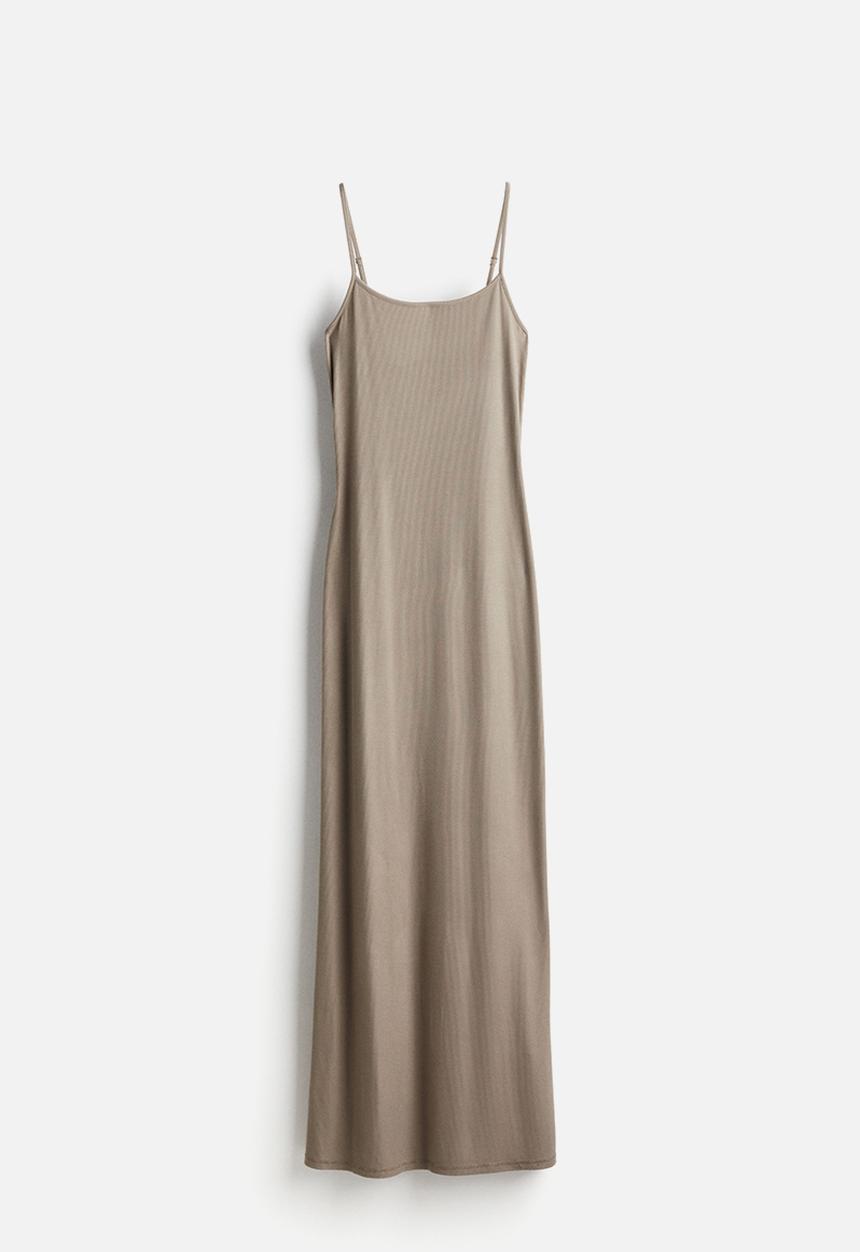 H&M - Ribbed maxi dress - beige & grey