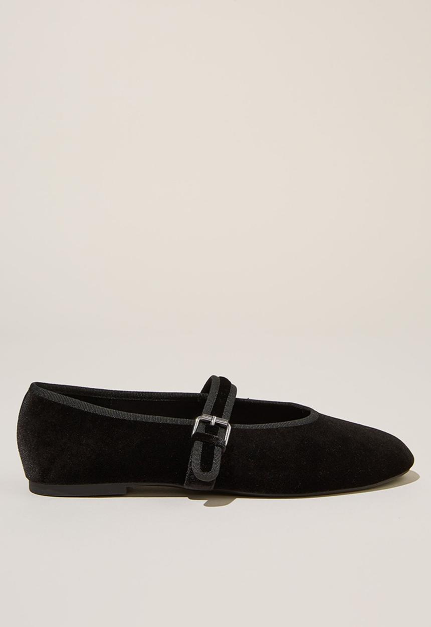 Cotton On - Amy round mary jane ballet - black velvet