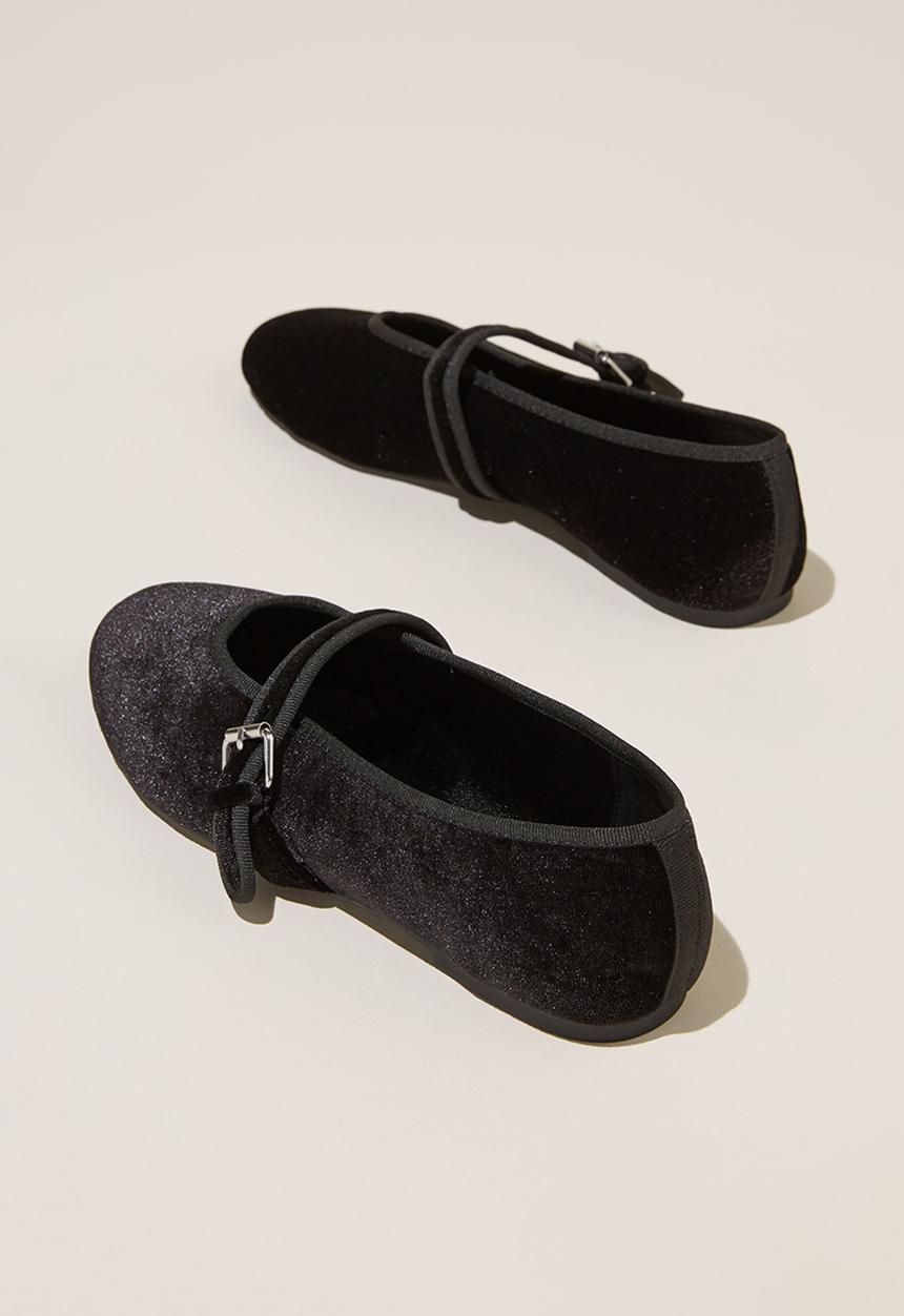 Cotton On - Amy round mary jane ballet - black velvet