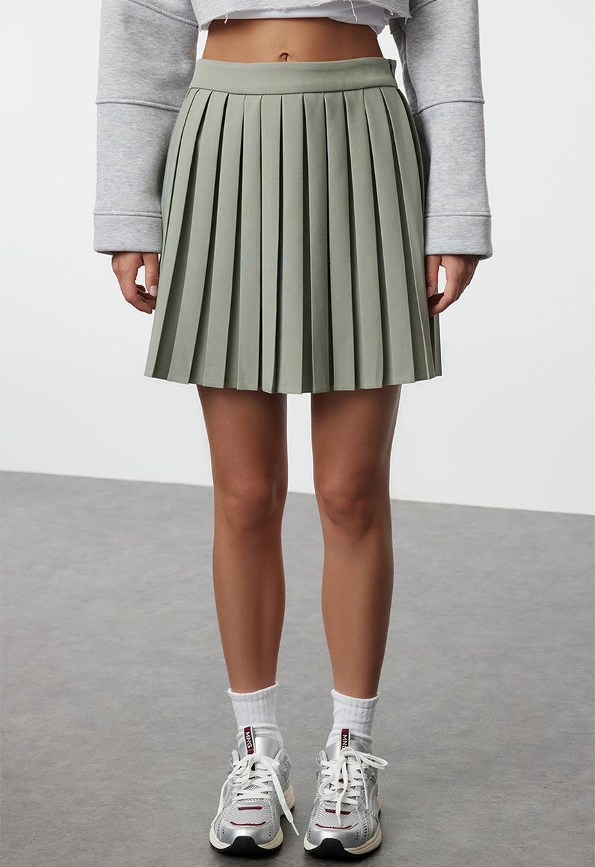 Trendyol - Pleated Mini Woven Skirt Skirt - Light Khaki