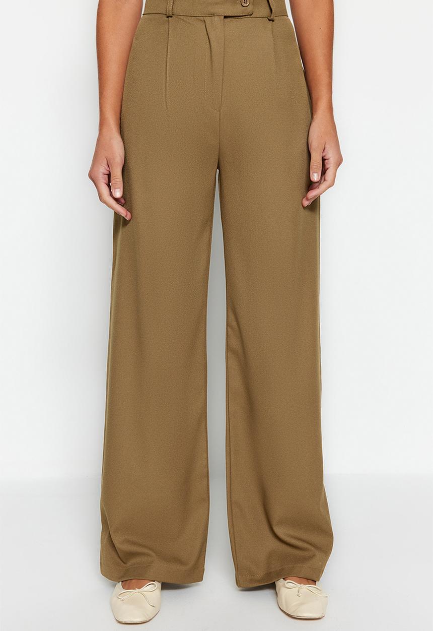 Trendyol - Wide Leg Woven Trousers - Khaki