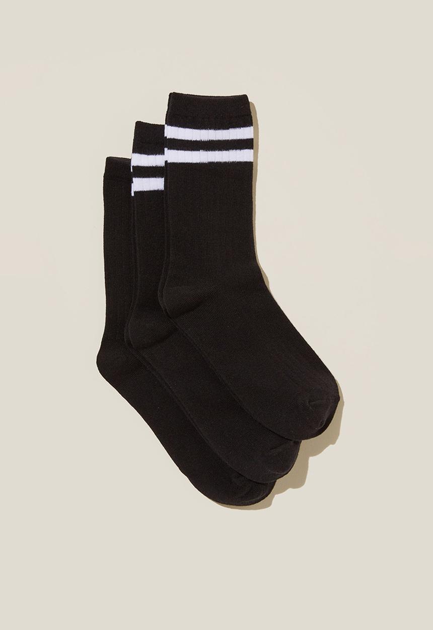 Cotton On - Body Crew Socks 3Pk - Black/White Stripe