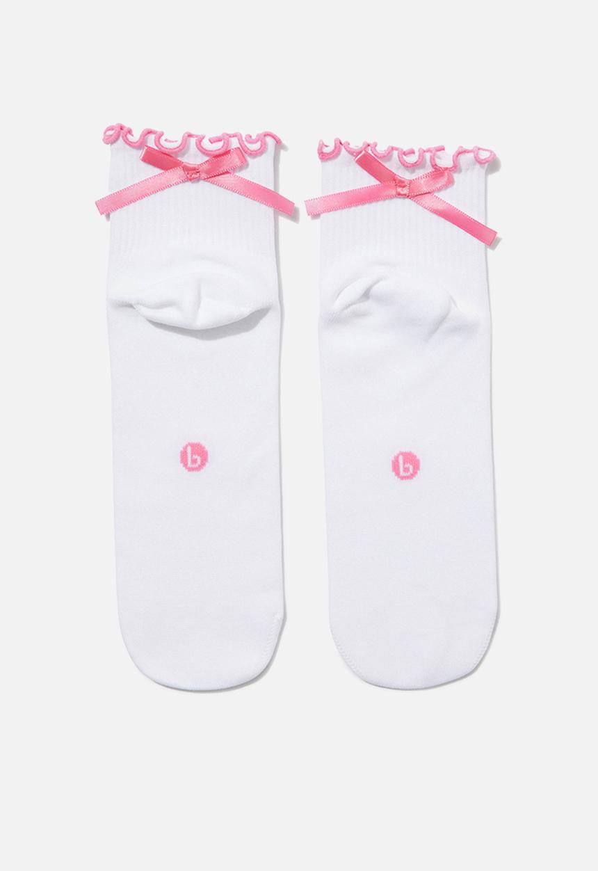 Cotton On - Active Frill Bow Sock - White/Millennial Pink