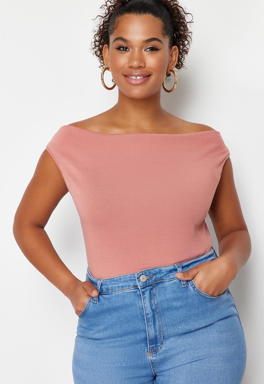 Trendyol - Boat Collar Knitted Blouse - Dusty Rose