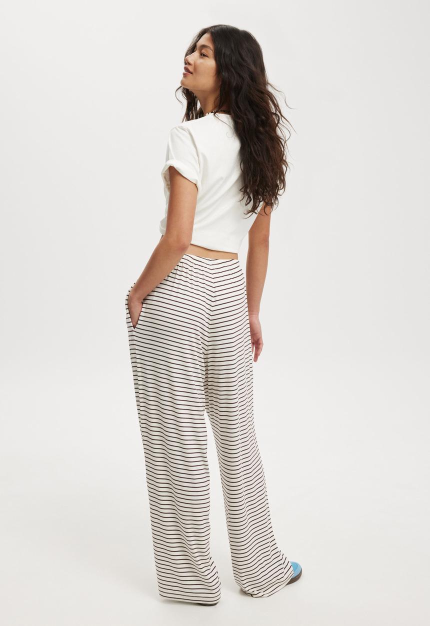 Cotton On - Blair Wide Leg Pant - Lorry Stripe/Cherry Choc