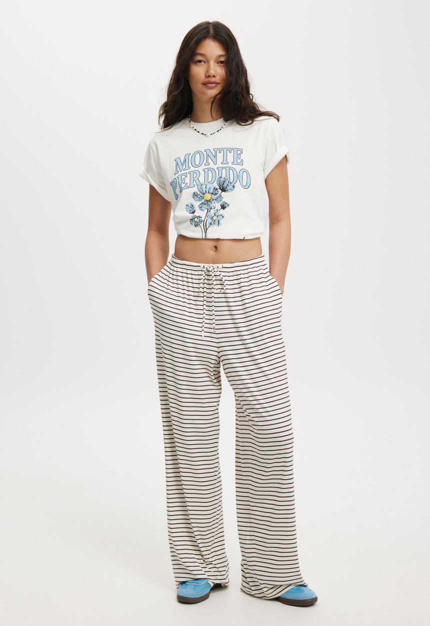 Cotton On - Blair Wide Leg Pant - Lorry Stripe/Cherry Choc