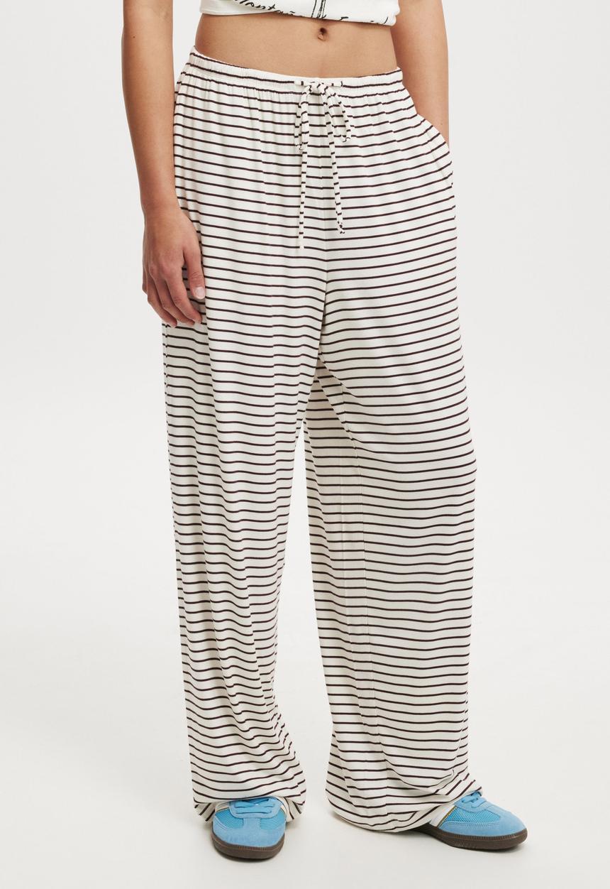 Cotton On - Blair Wide Leg Pant - Lorry Stripe/Cherry Choc