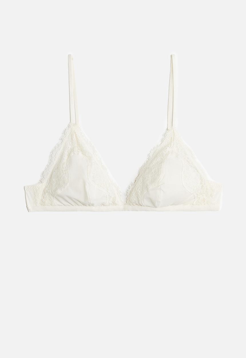 H&M - Padded lace-trimmed soft bra - white