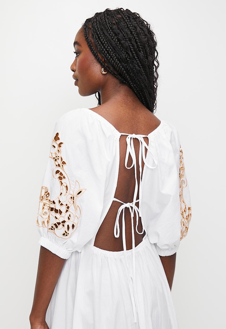 MILLA - Open back square neck tiered dress - milk