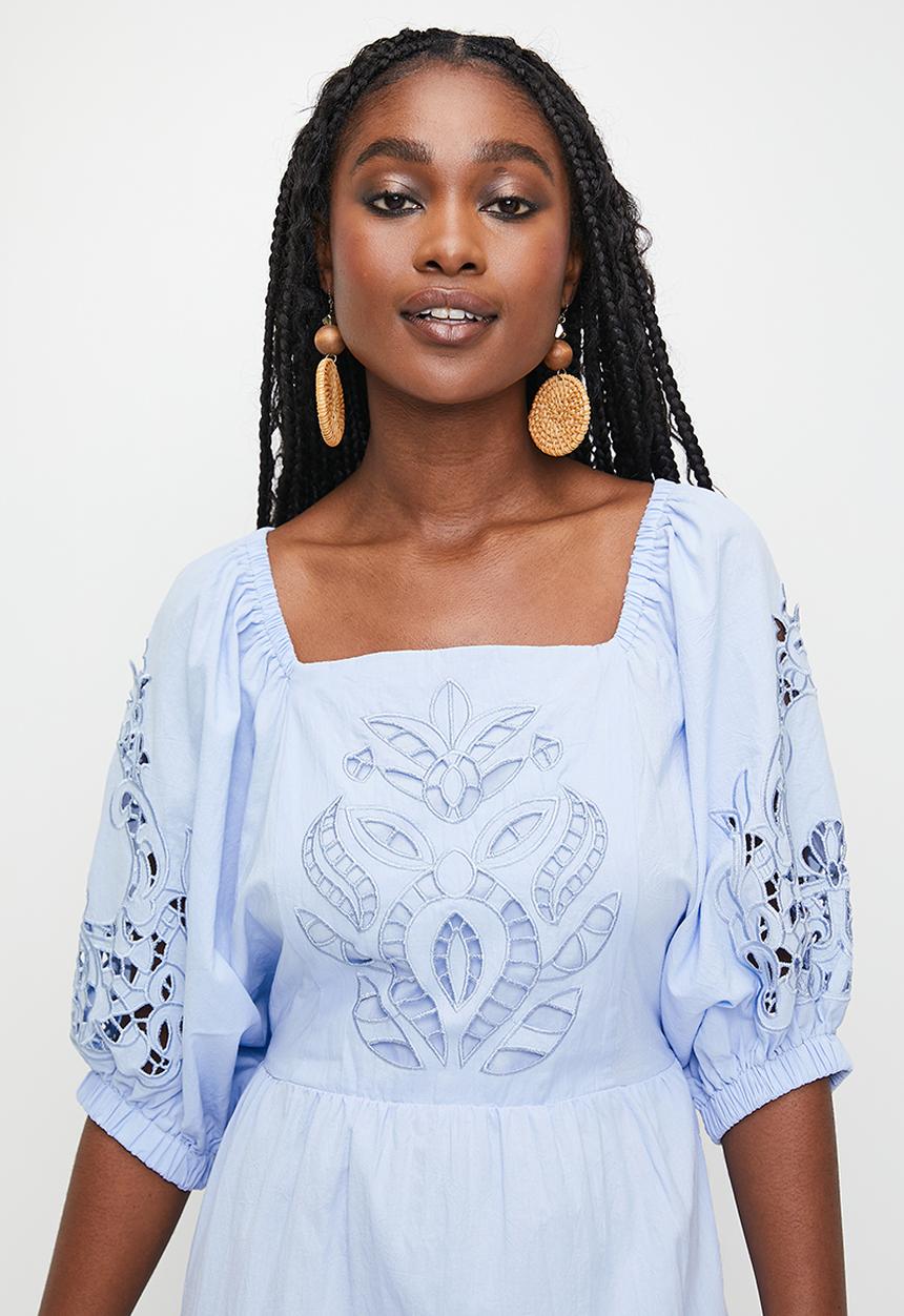 MILLA - Open back square neck tiered dress - Hydrangea
