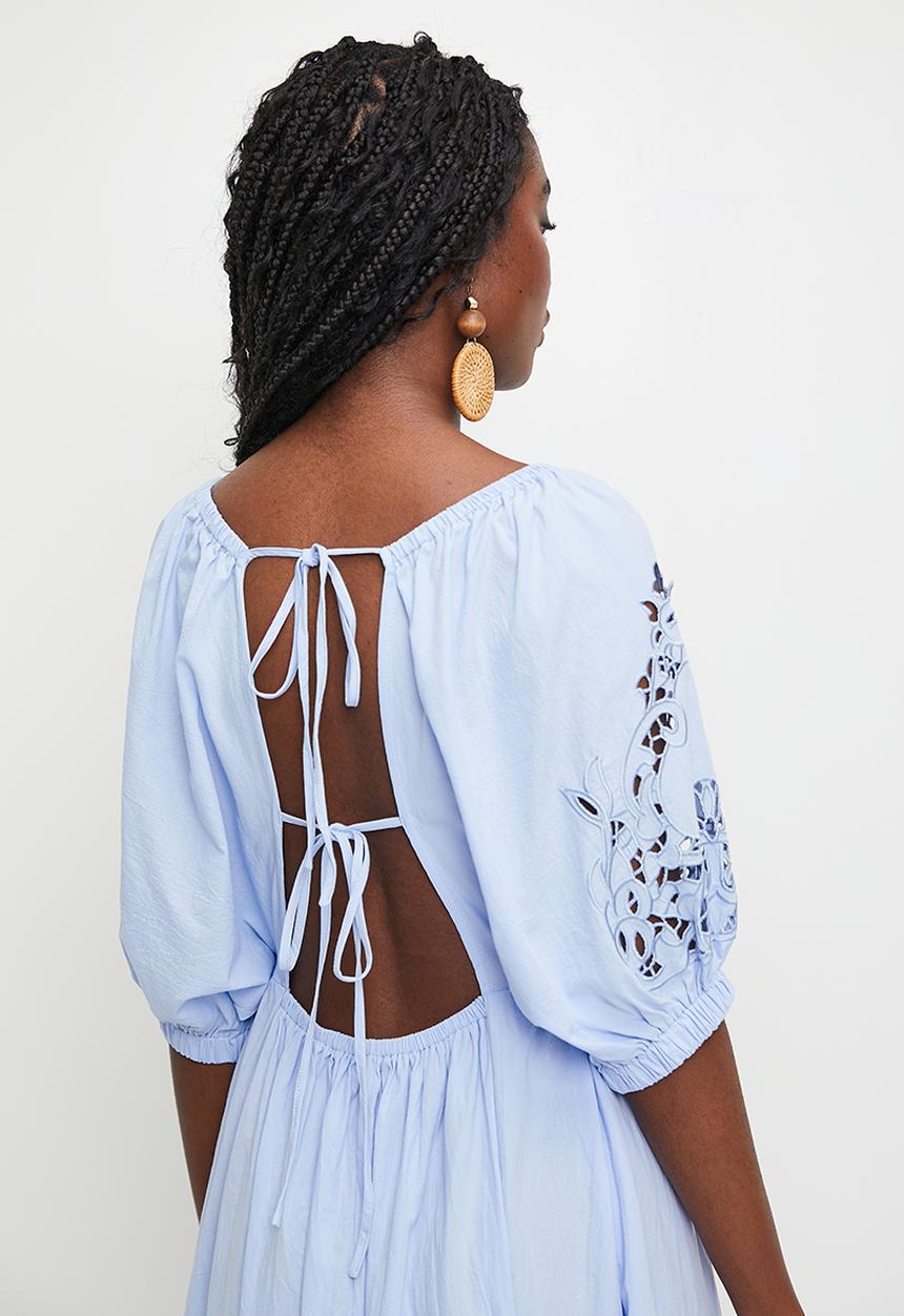 MILLA - Open back square neck tiered dress - Hydrangea