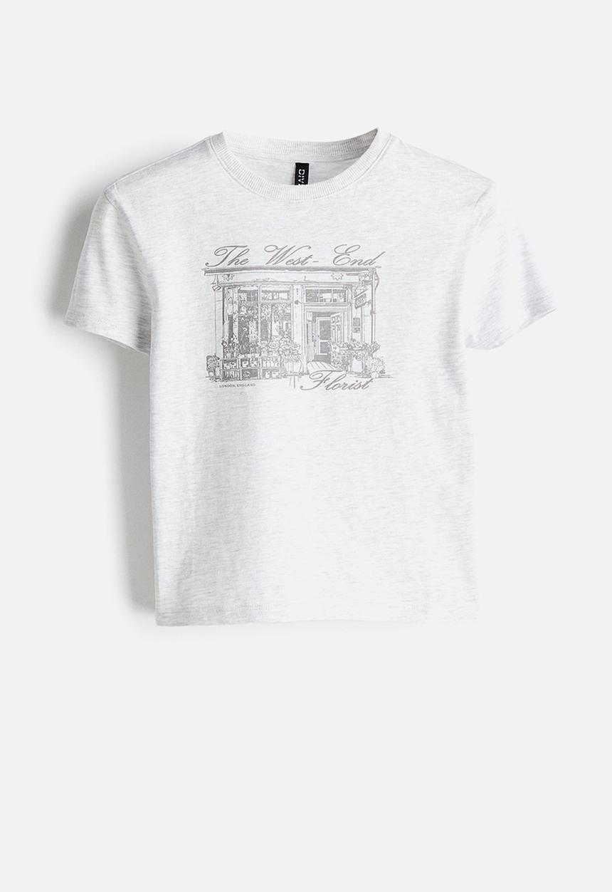 H&M - Printed t-shirt - light grey marl & the west end 