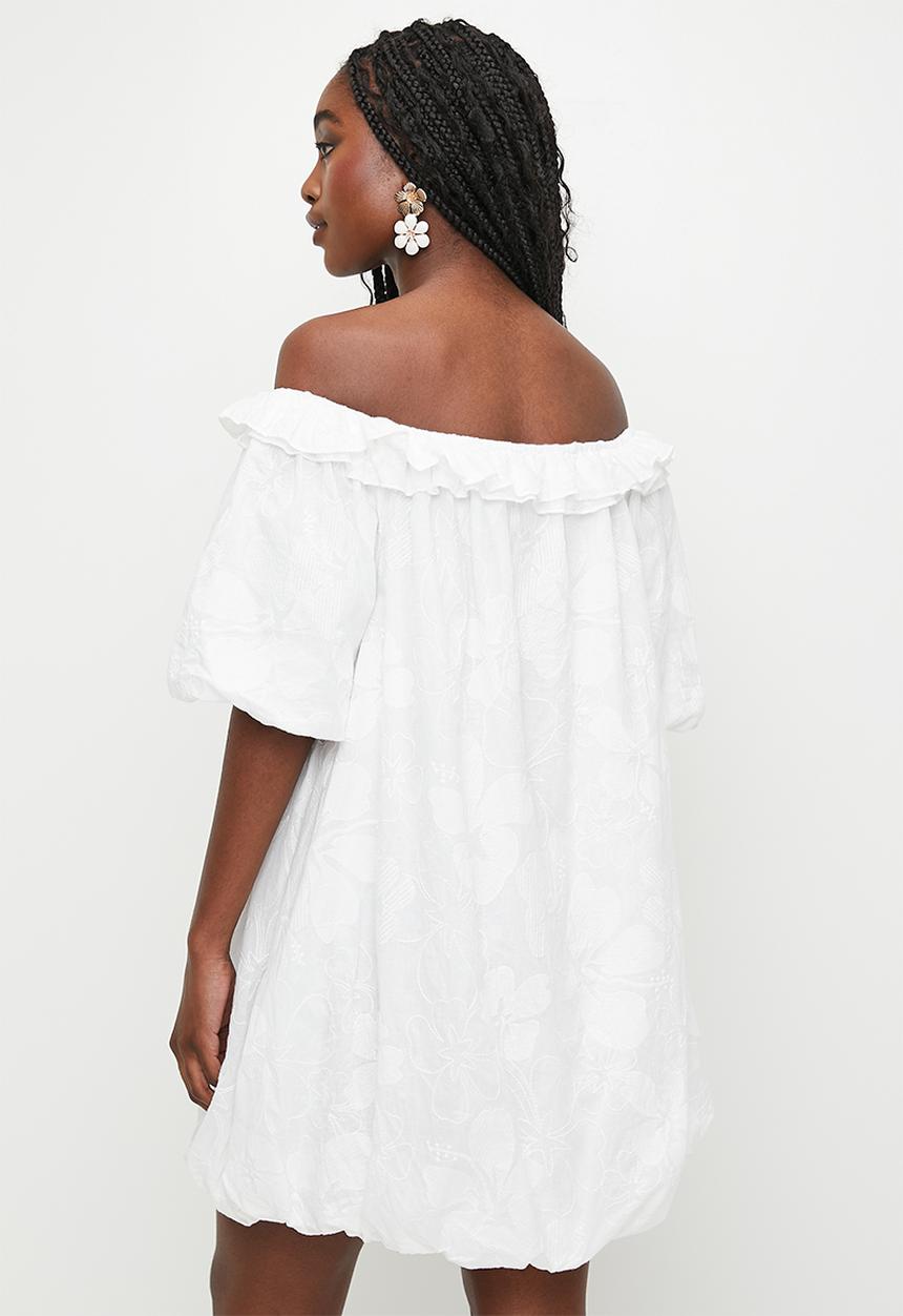 MILLA - Ruffle bardot mini dress - white
