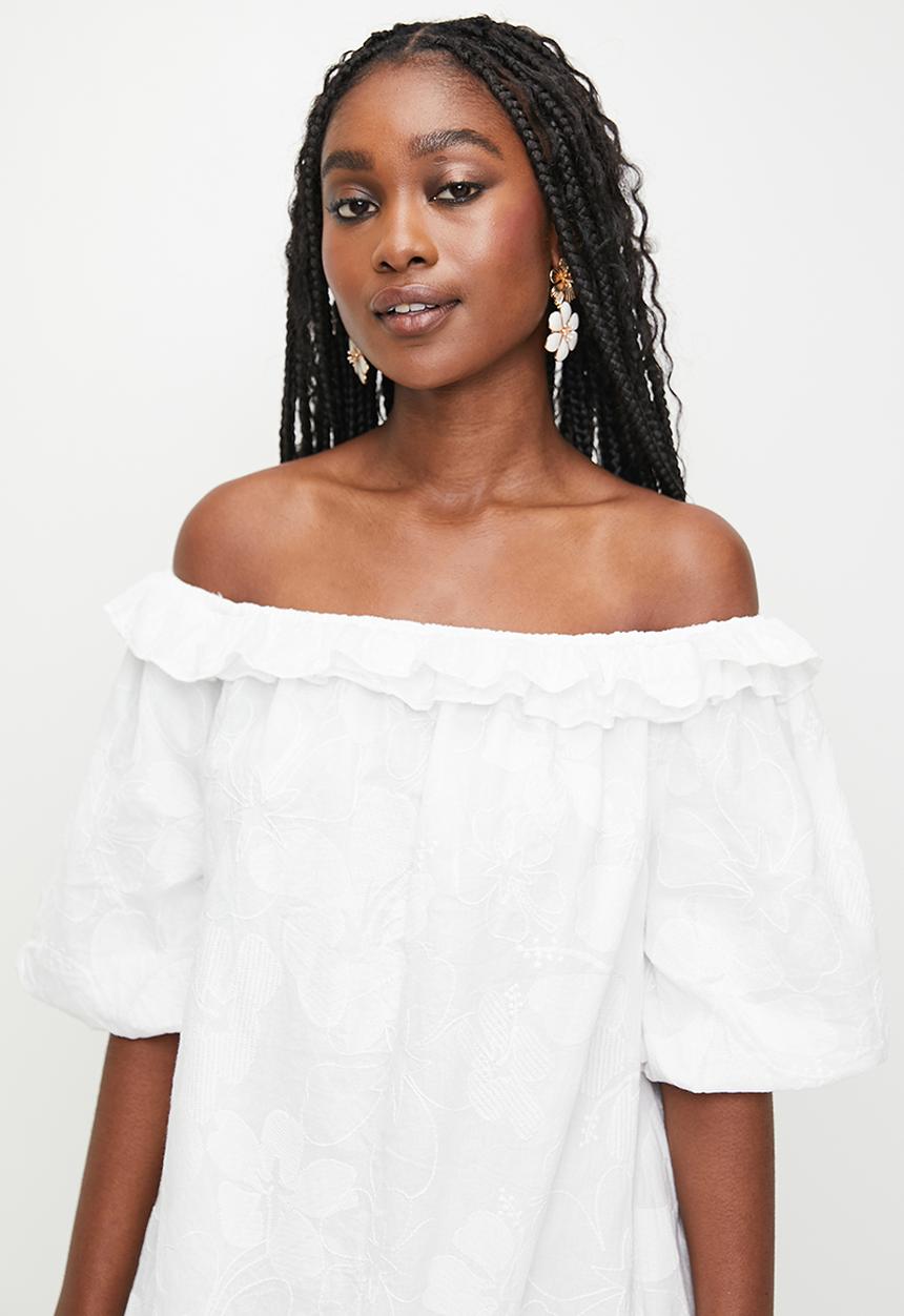 MILLA - Ruffle bardot mini dress - white