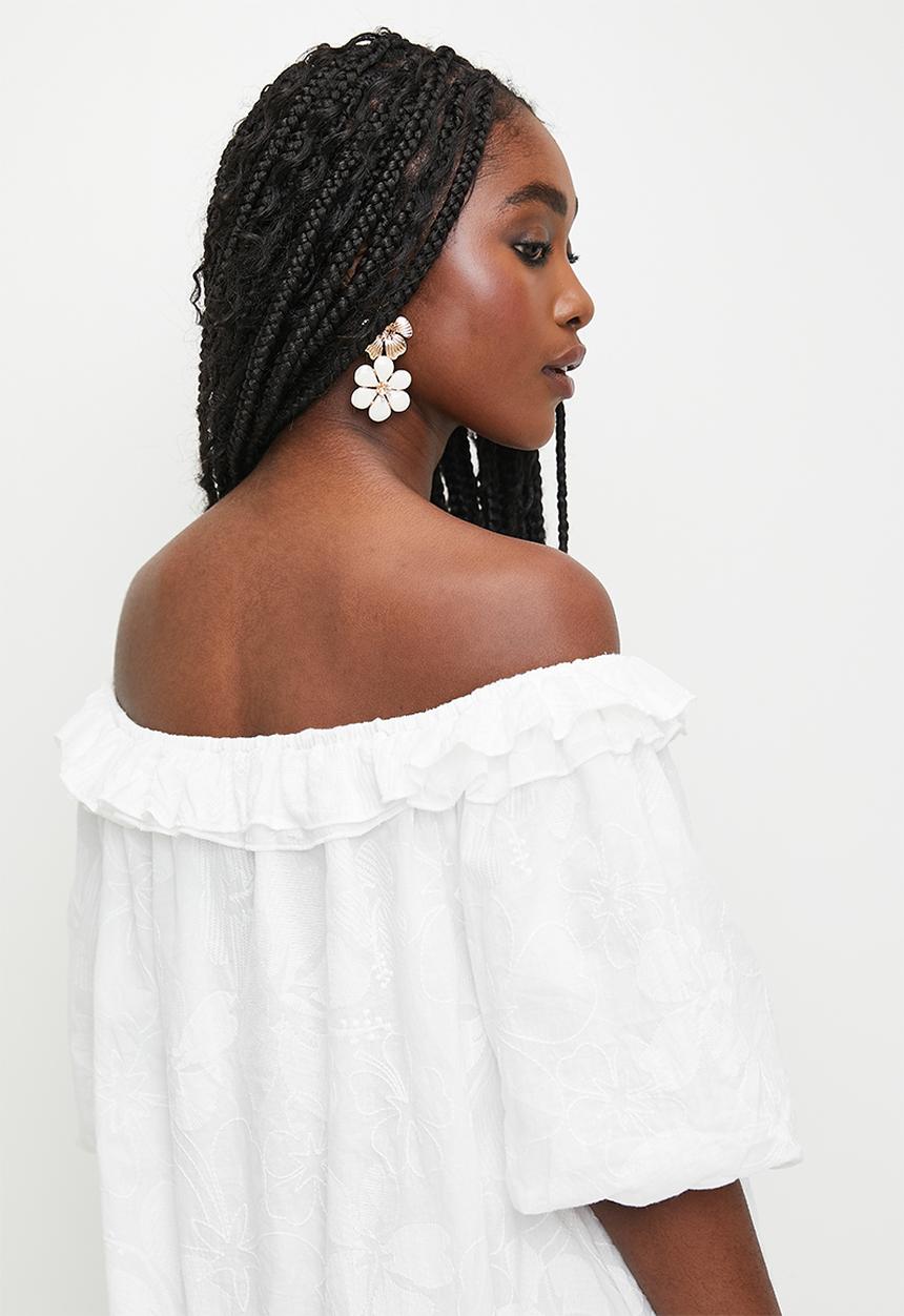 MILLA - Ruffle bardot mini dress - white