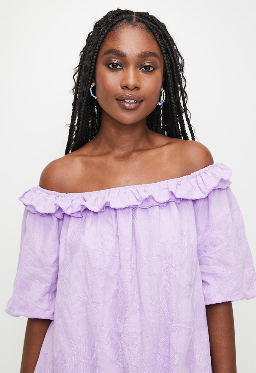 MILLA - Ruffle bardot mini dress - lavendula