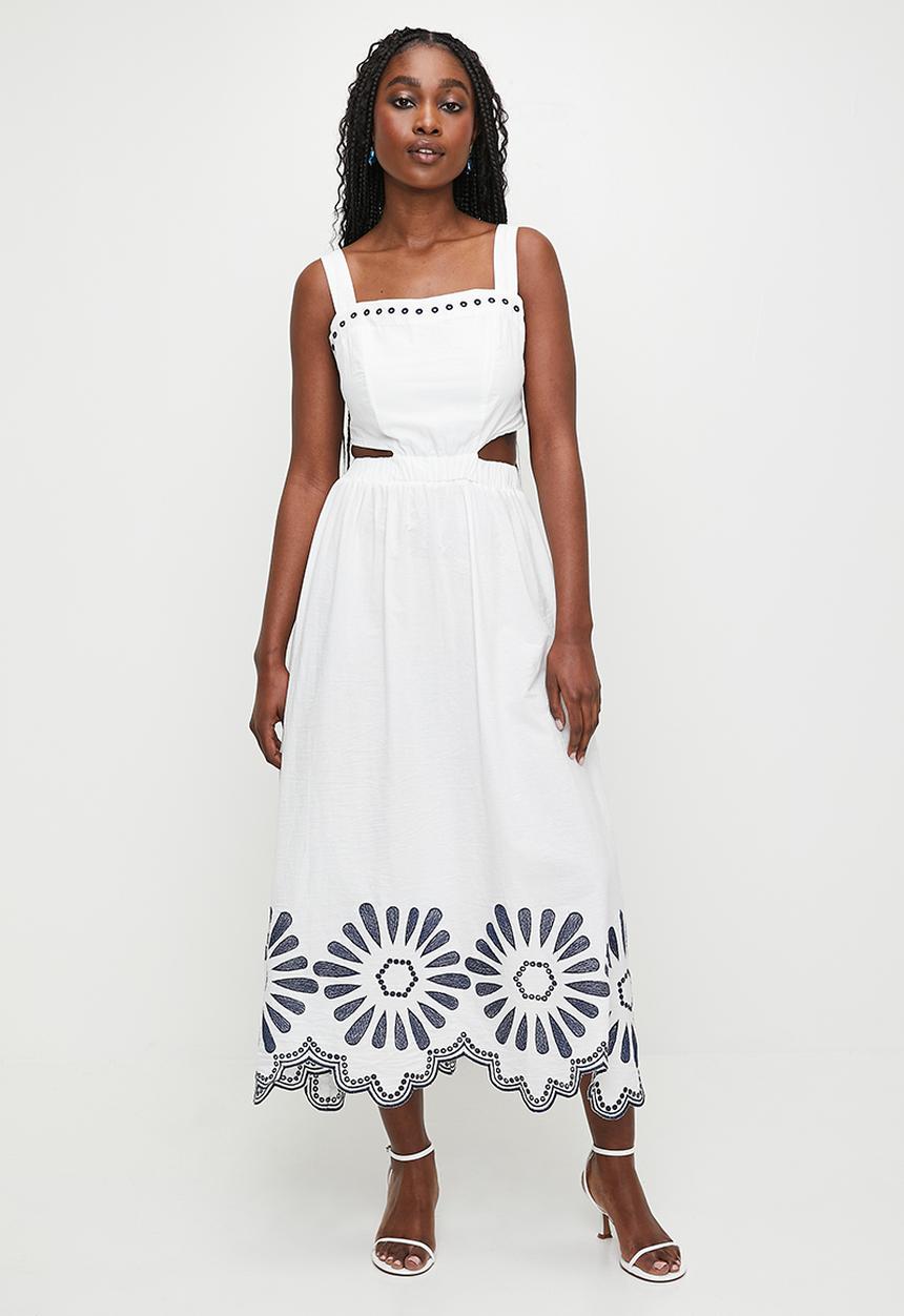 MILLA - Tie detail fit & flare with embroidery - black & white