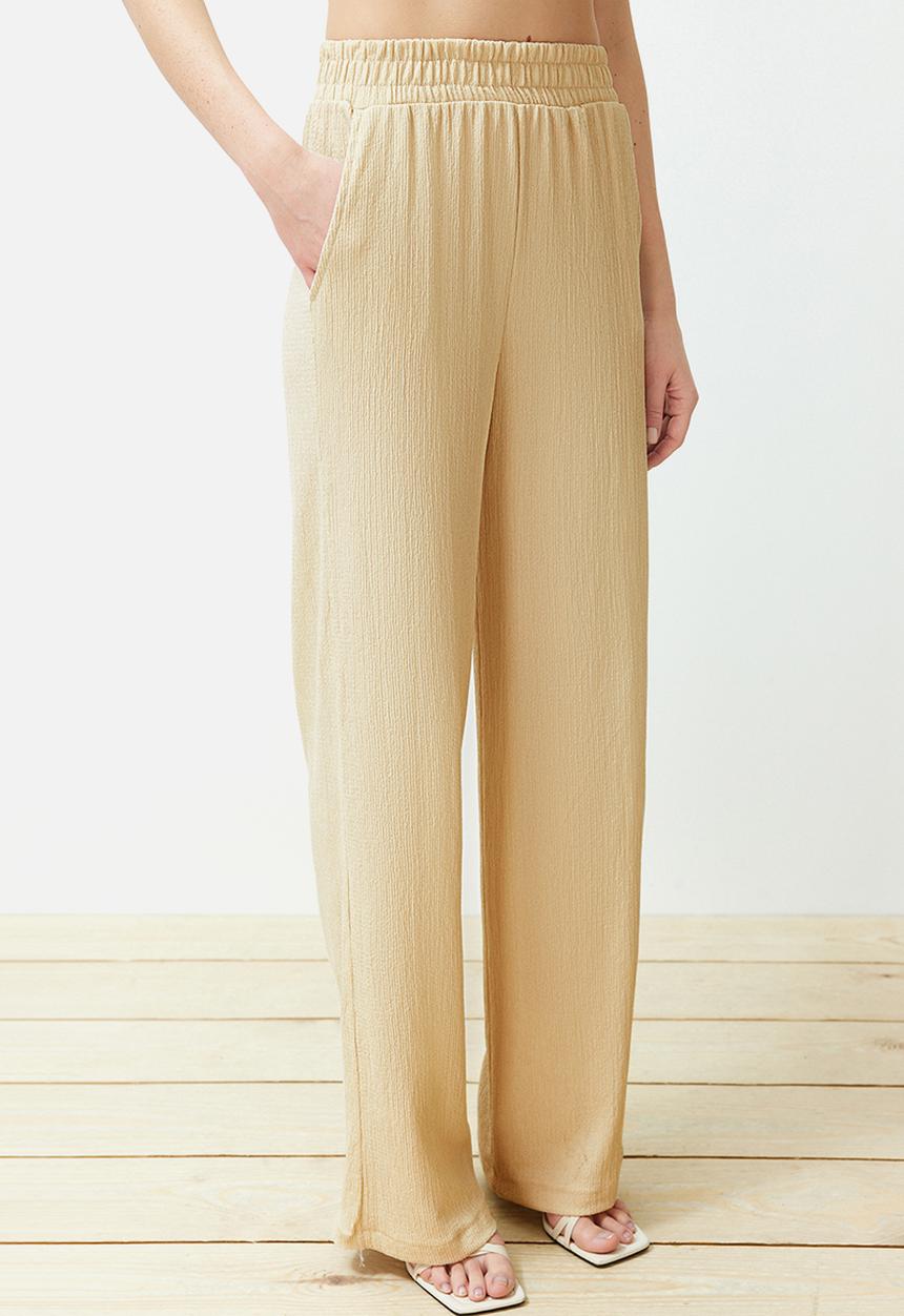 Trendyol - Relaxed Fit Cut Knitted Kimona Trousers & Top Set - Stone