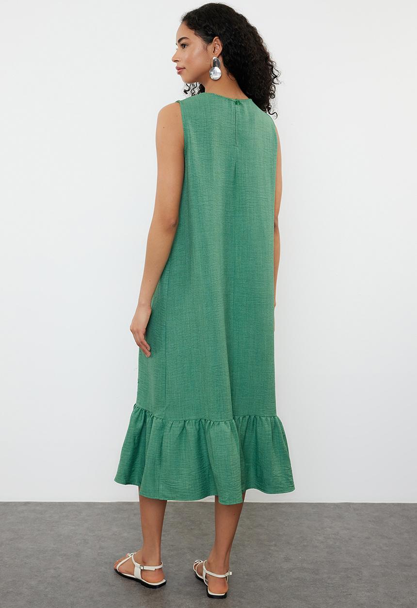 Trendyol - Straight Cut Skirt Flounce Woven Dress - Green