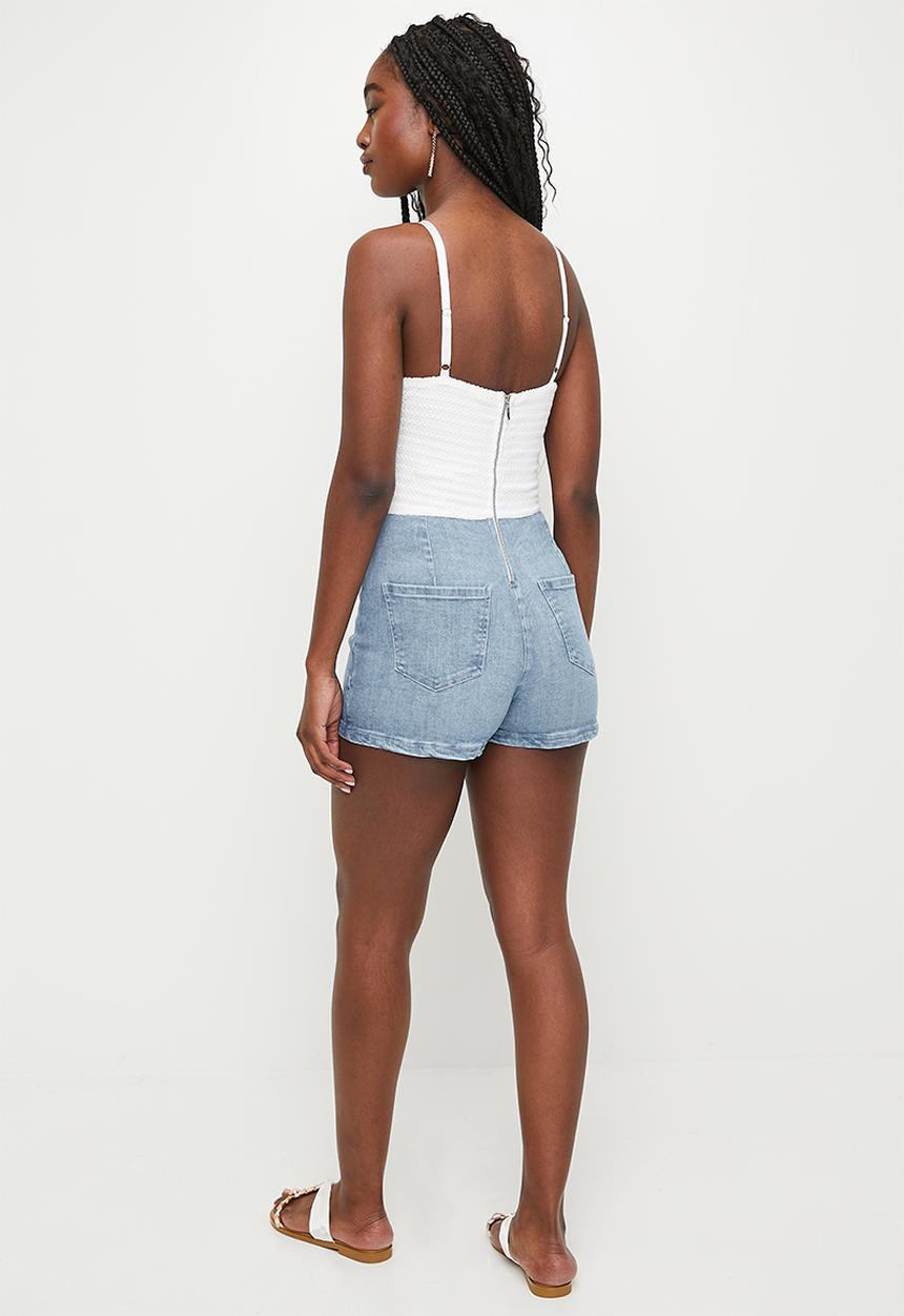 SISSY BOY - Crochet And Denim Playsuit - Light Vintage