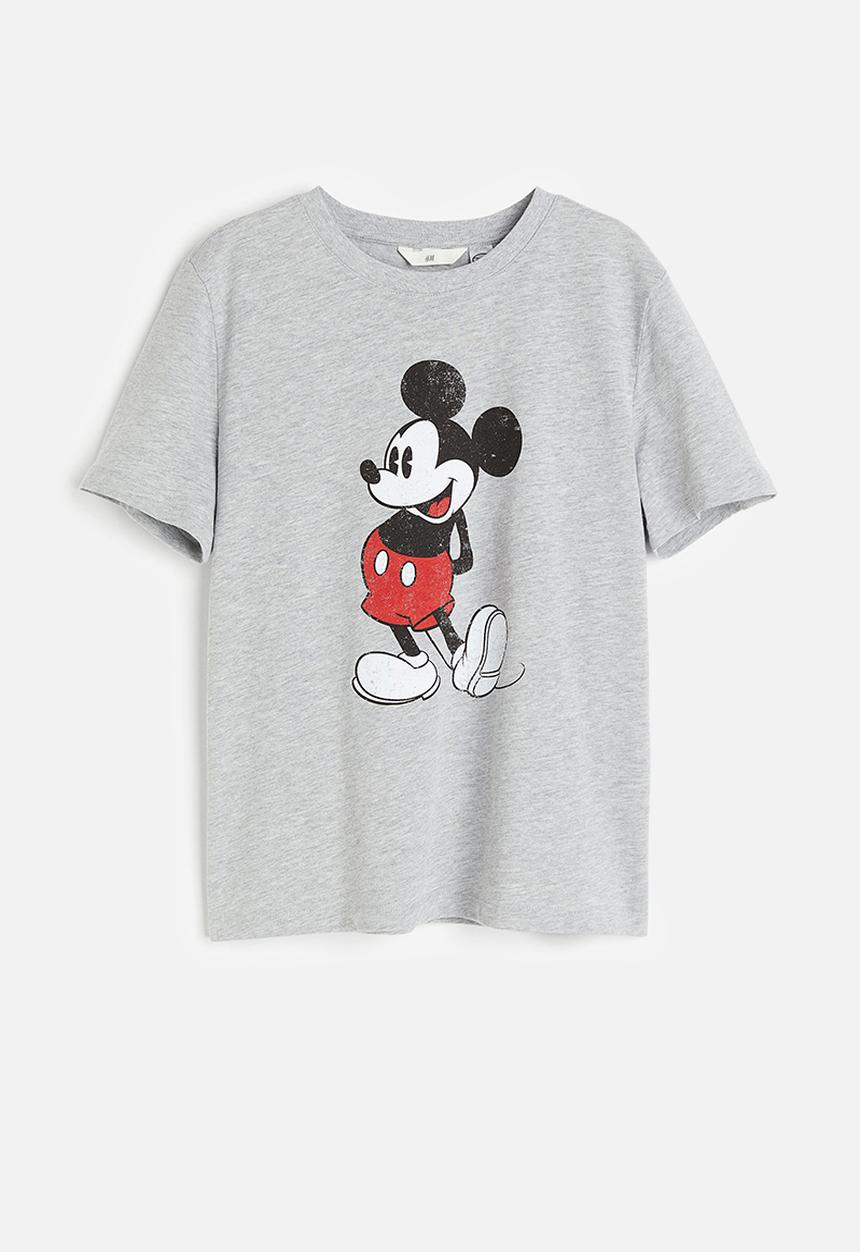 H&M - T-shirt with a motif - light grey marl & mickey mouse
