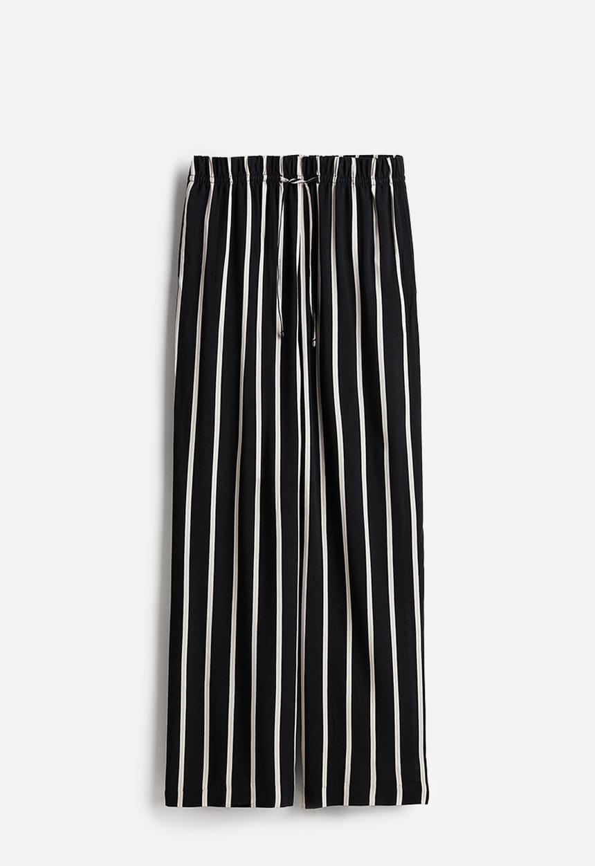 H&M - Wide pull-on trousers - black striped 