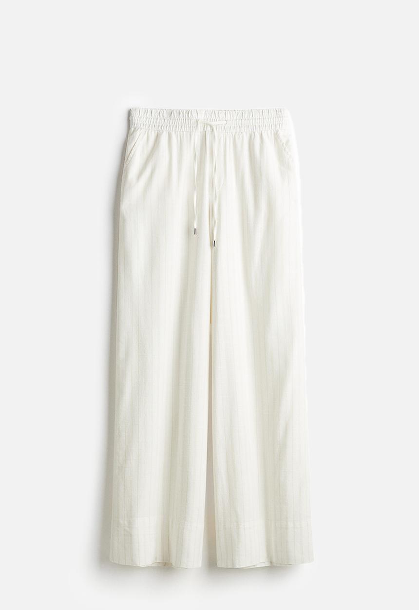 H&M - Wide pull-on trousers - cream pinstriped
