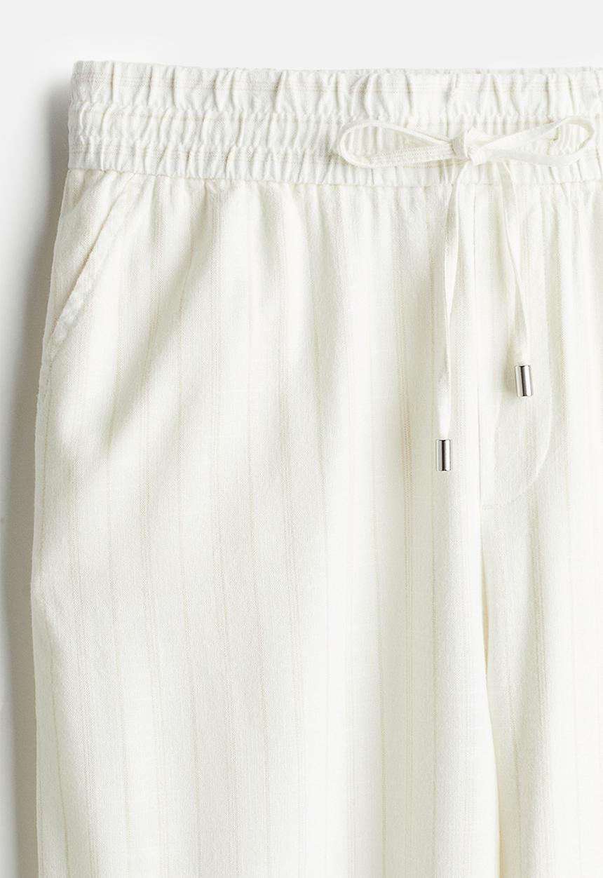 H&M - Wide pull-on trousers - cream pinstriped