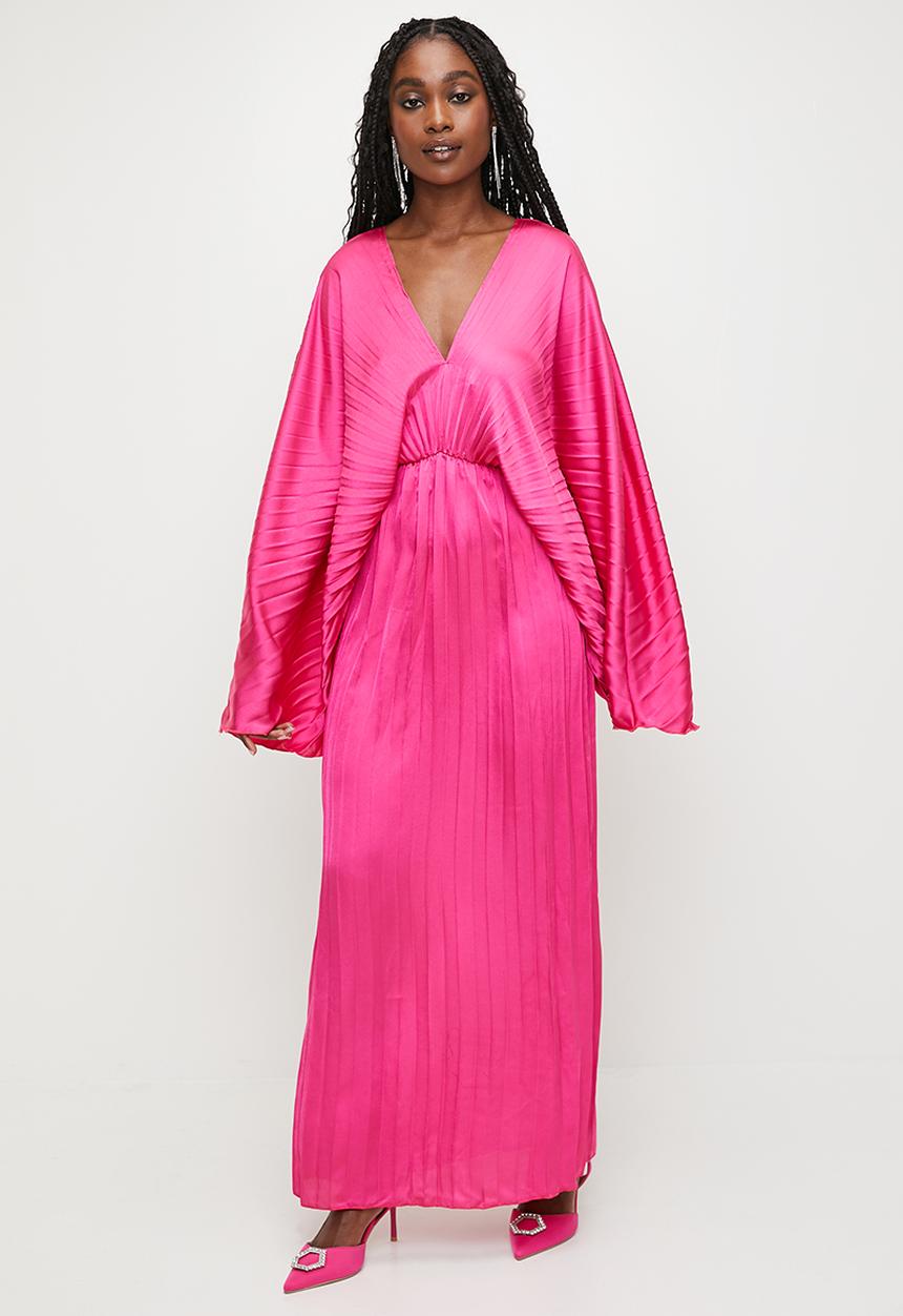 MILLA - Pleated dolman sleeve maxi dress - cerise