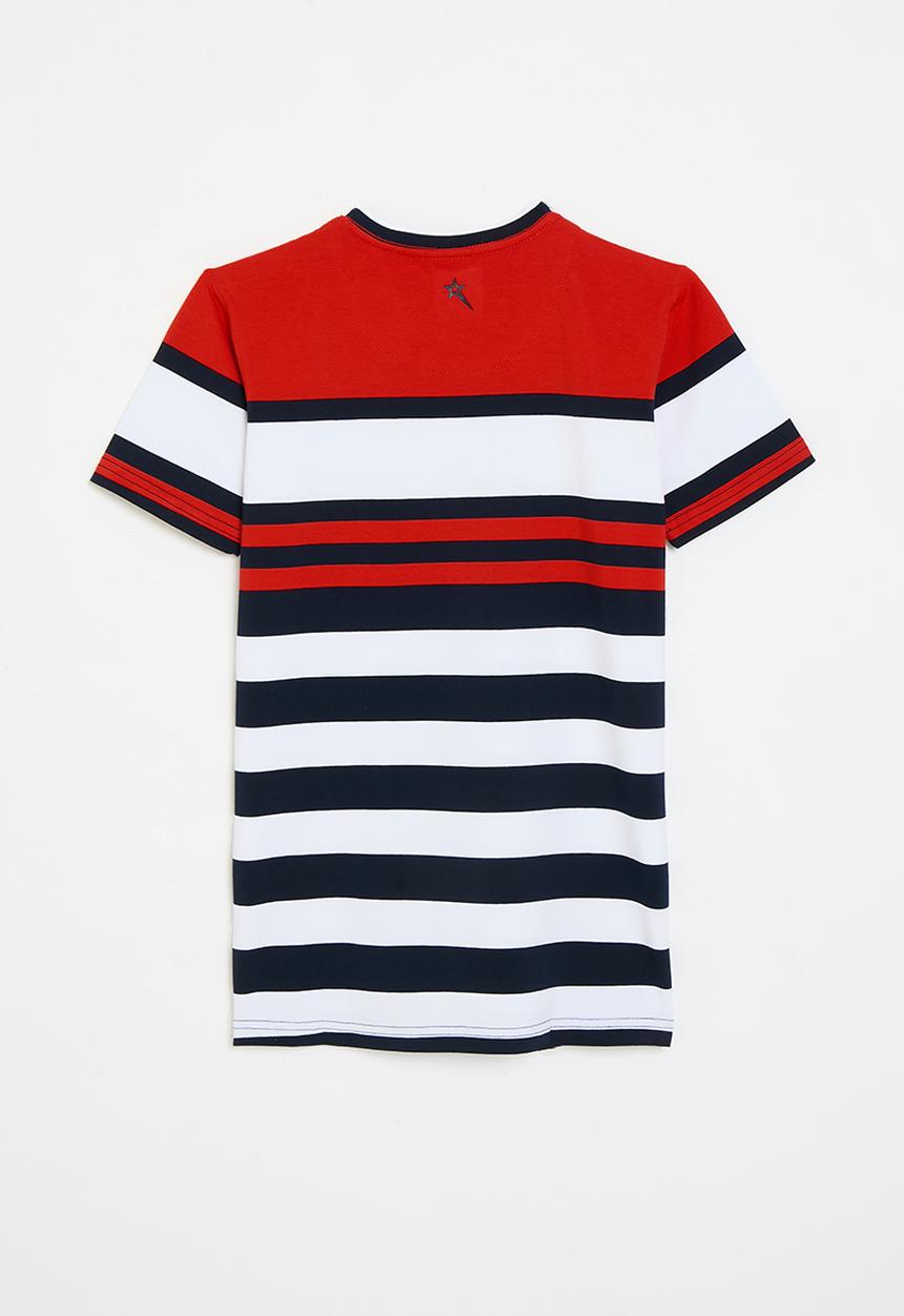 SOVIET - Boys v-neck y/dye stripe - monza red
