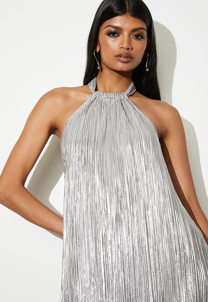 VELVET - Plisse halter mini dress - dull grey