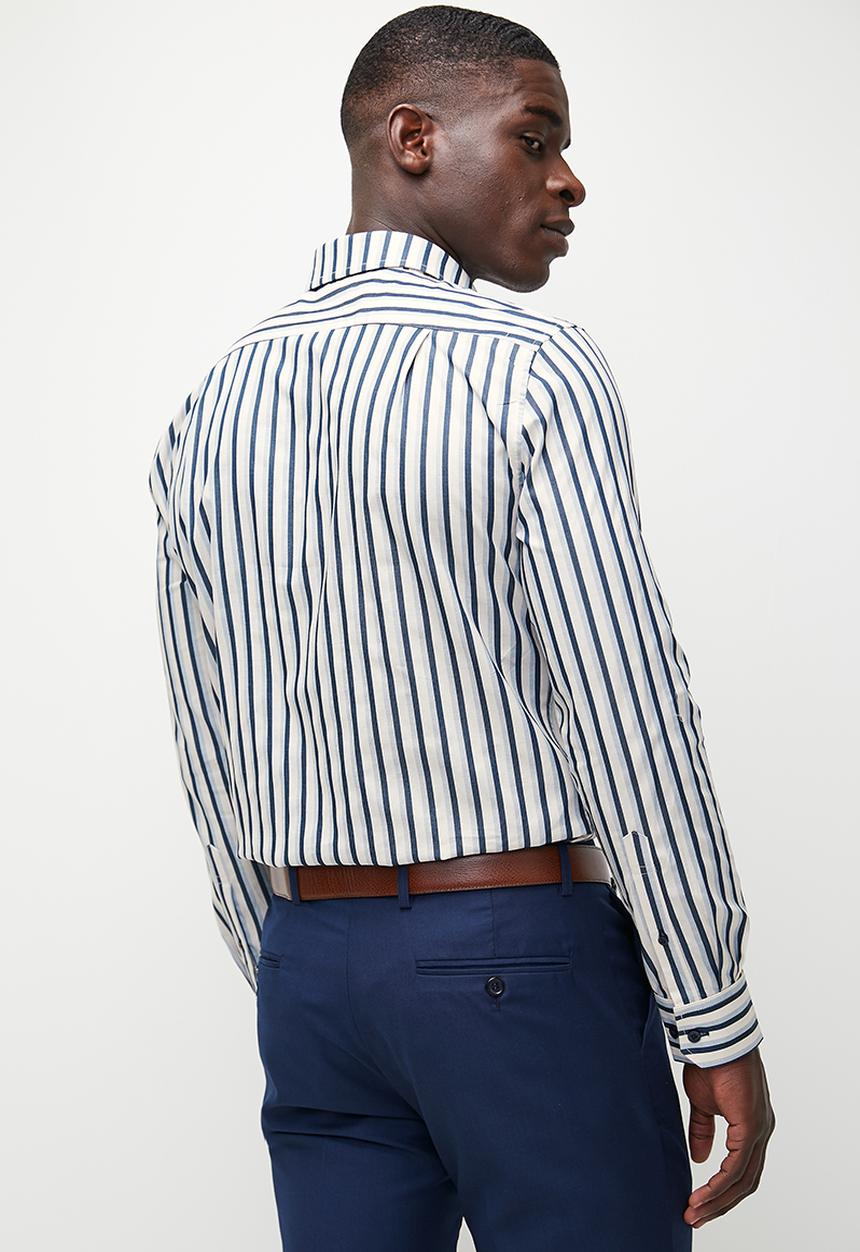 POLO - Luka Long Sleeve Double Stripe Shirt - White & Navy 