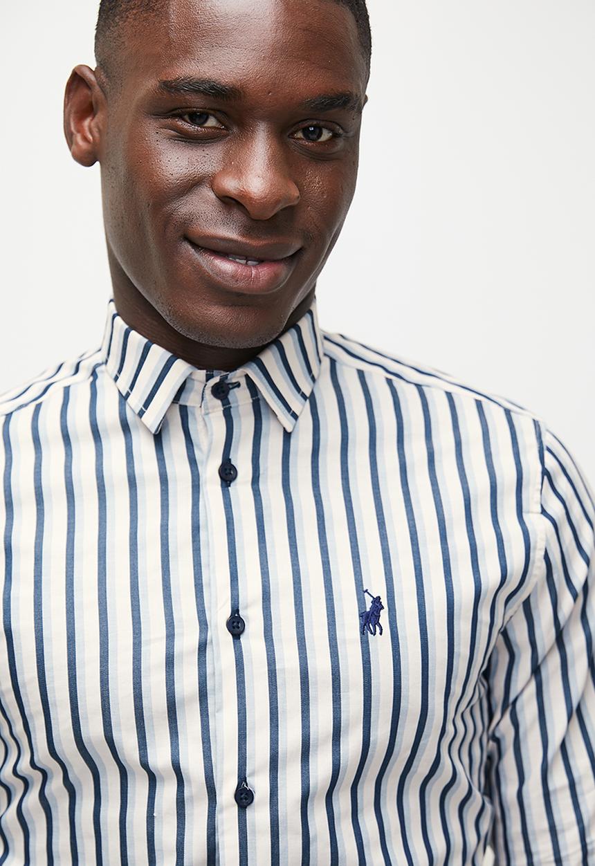 POLO - Luka Long Sleeve Double Stripe Shirt - White & Navy 