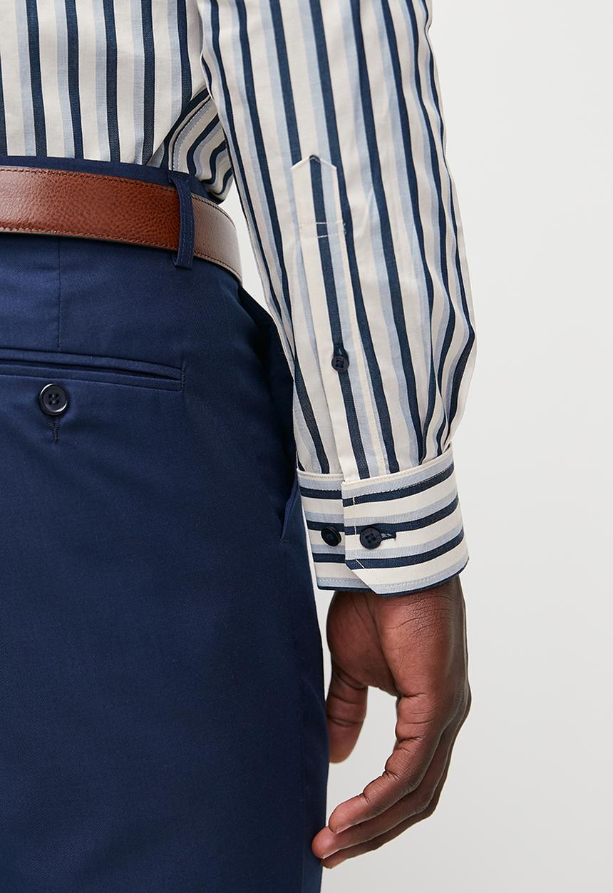 POLO - Luka Long Sleeve Double Stripe Shirt - White & Navy 