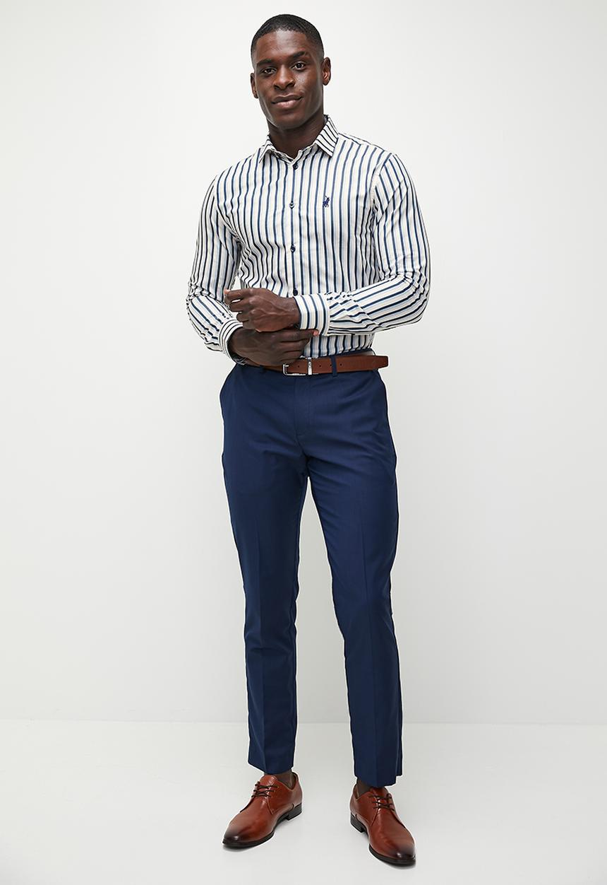 POLO - Luka Long Sleeve Double Stripe Shirt - White & Navy 