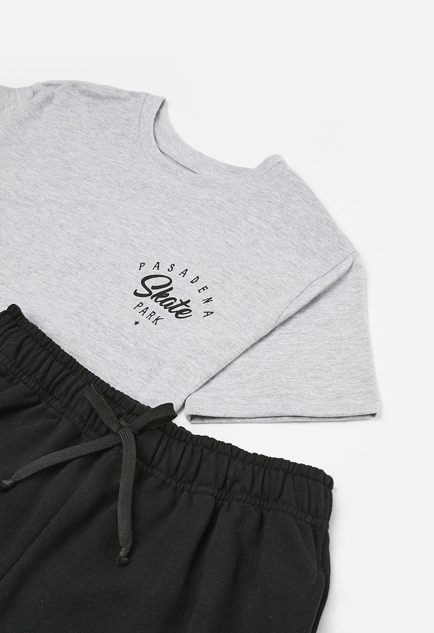 Pop Candy - Tee & short set - grey & black