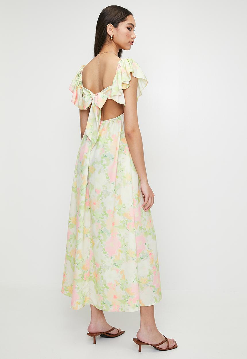 strapless open back dress Pastel Petals Floral Midi Dress – August Avenue