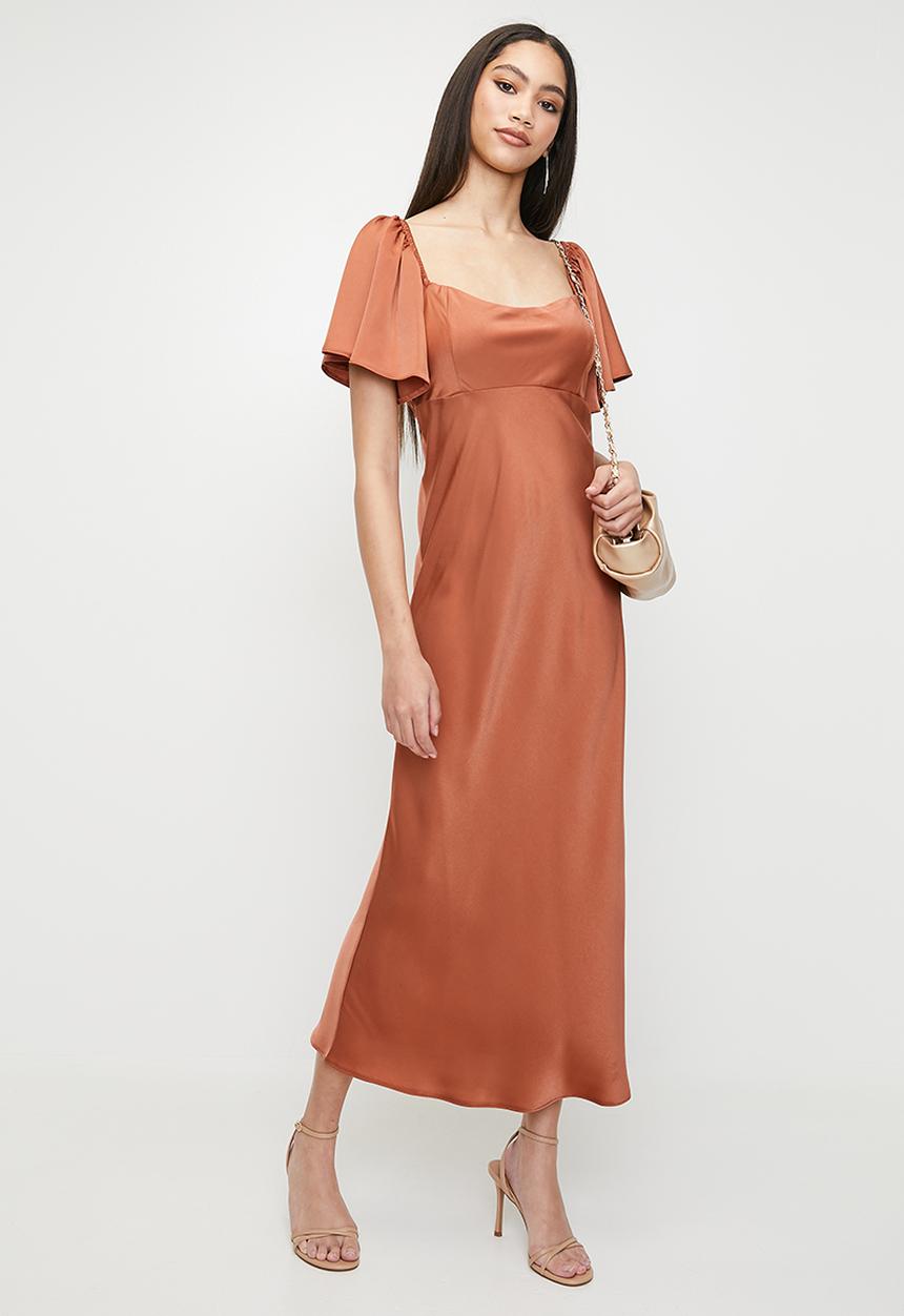 MILLA - Flutter sleeve slip midi dress - sunburn