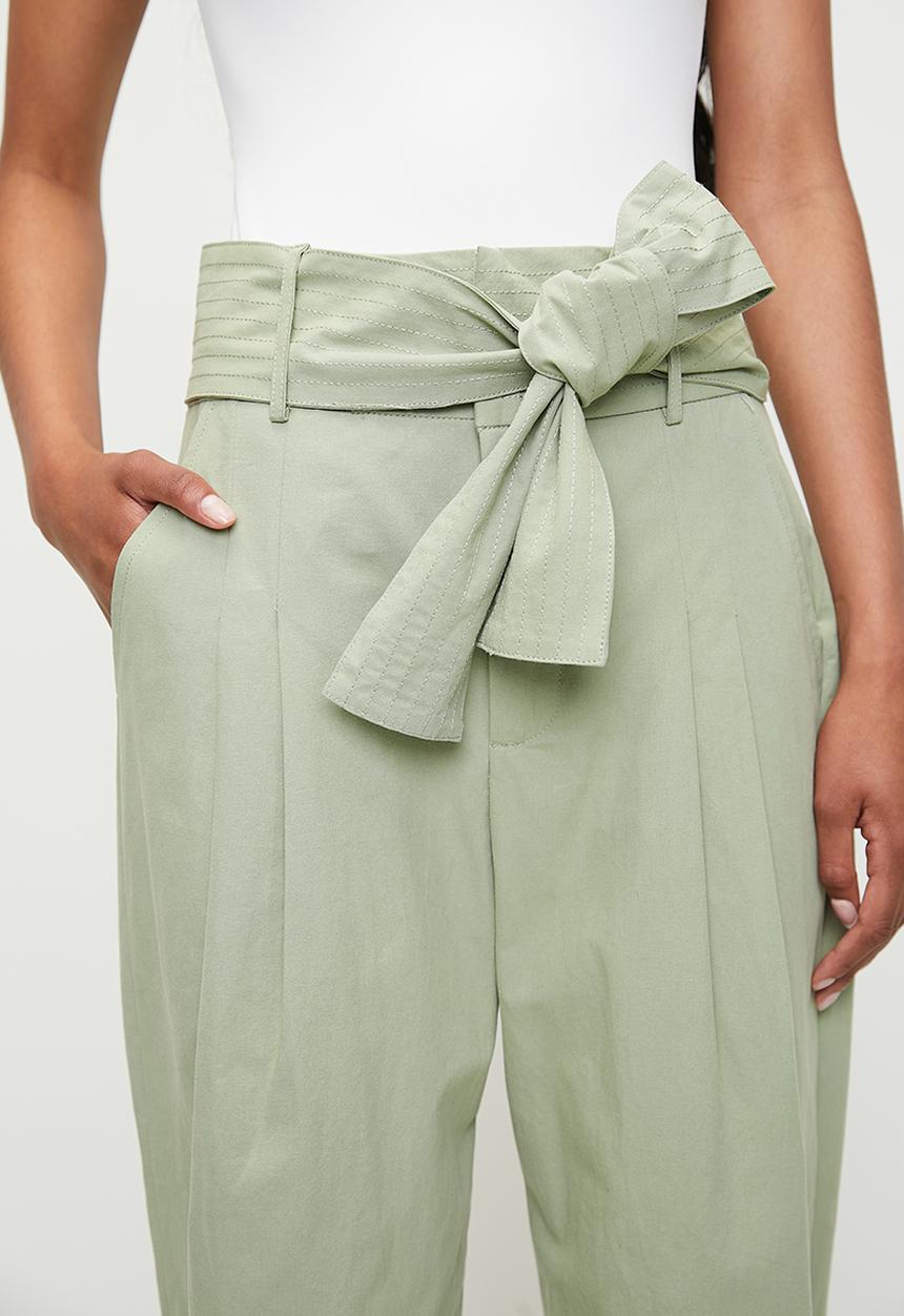 Superbalist - Barrel leg trouser with self fabric tie belt - olive