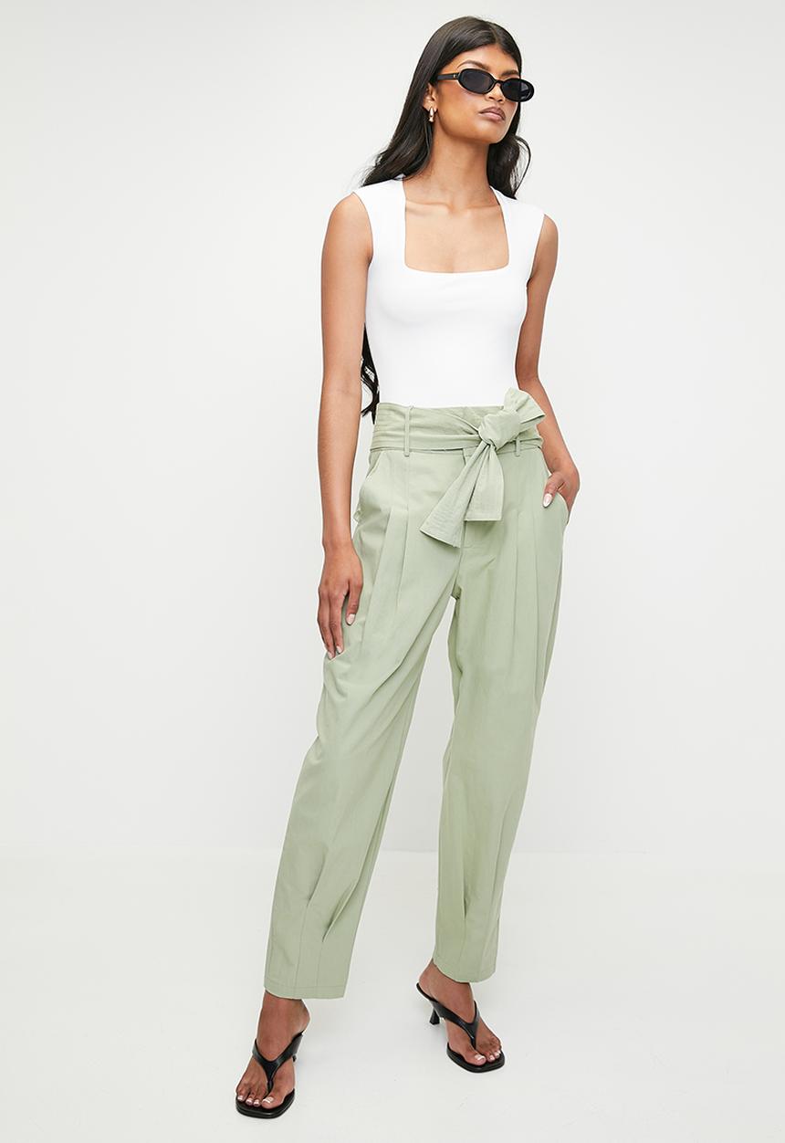 Superbalist - Barrel leg trouser with self fabric tie belt - olive