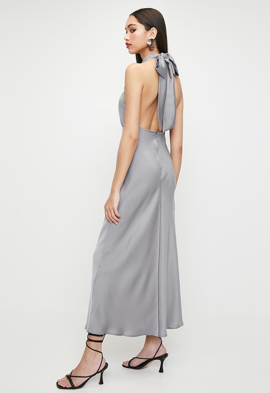 MILLA - Cross over Halter Midi Dress - grey
