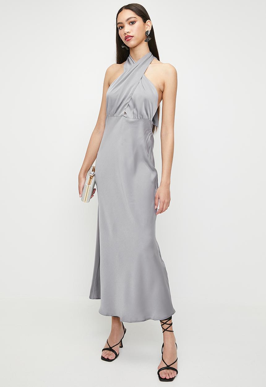 MILLA - Cross over Halter Midi Dress - grey