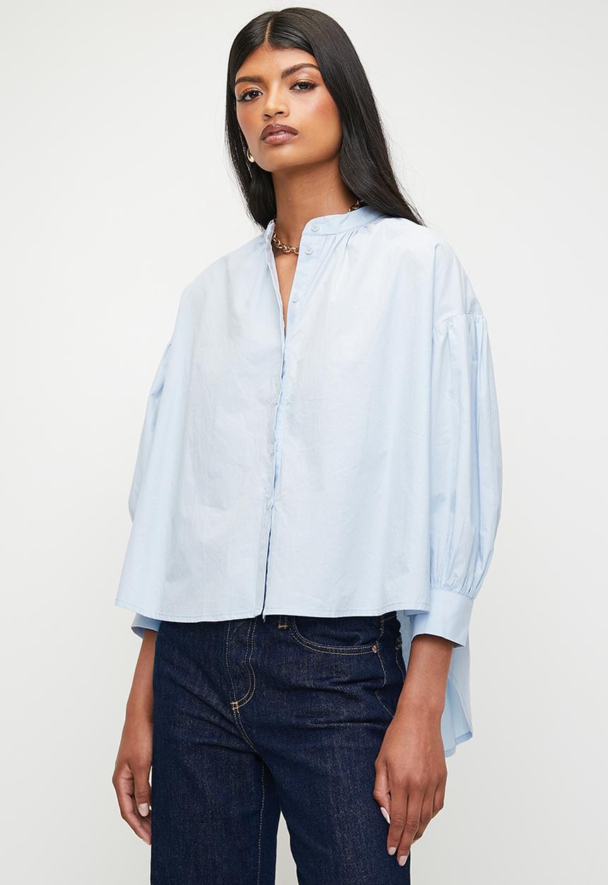 Superbalist - Bubble sleeve mandarin shirt - blue