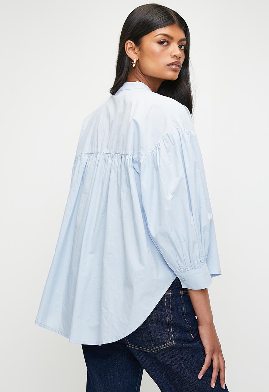 Superbalist - Bubble sleeve mandarin shirt - blue