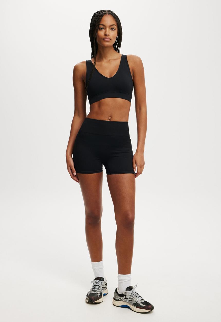 Cotton On - Seamless Plunge Strappy Black Crop-Black